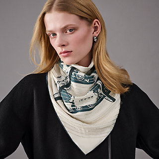 Paris Qui Roule embroidered scarf 70 - Beige | Hermès USA